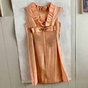Custom Couture RawSilk Peach Ruffle Dress w/Brooch